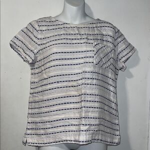 TALBOTS Double Layer Cotton White with Blue Embroidery Boxy Top-M